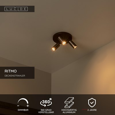 Lucide RITMO - Deckenstrahler - Ø 18 cm - 3xGU10 (MR11) - Kaffee